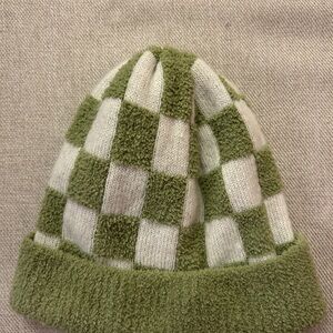Green and White Checkered Beanie